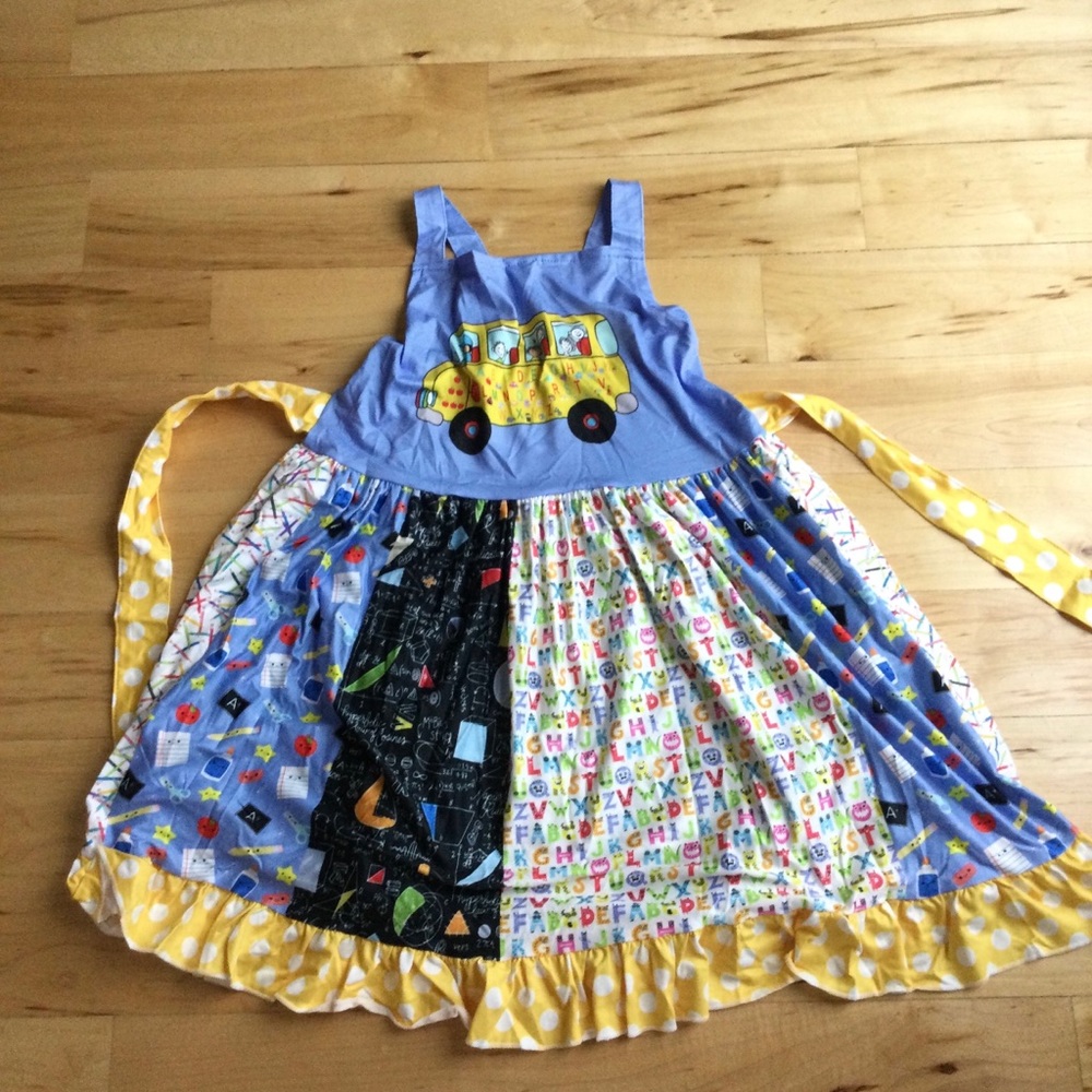Back to School Wheels on the Bus Apron Milk Silk Dress - Picture 2 of 3
